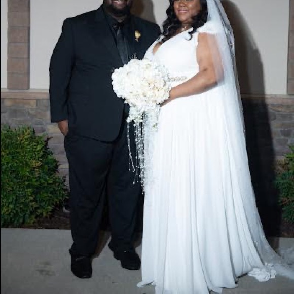 Lace Illusion Back Chiffon Tall Plus Wedding Dress by David’s Bridal - Picture 7 of 10